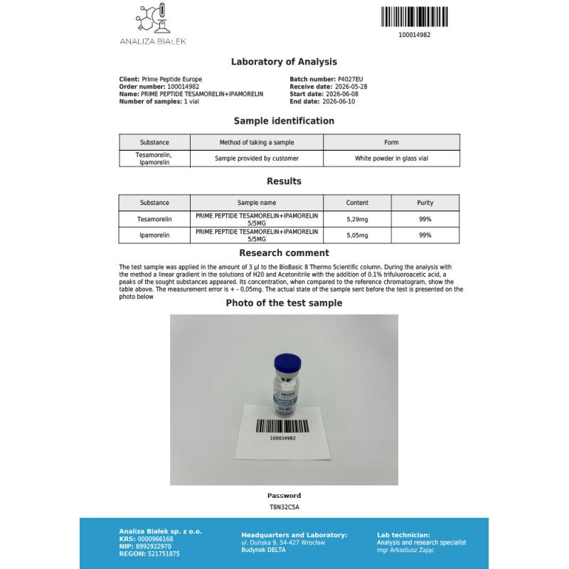 Tesemorelin + Ipamorelin (Blend) 5/5mg Tesemorelin + Ipamorelin (Blend) 5/5mg